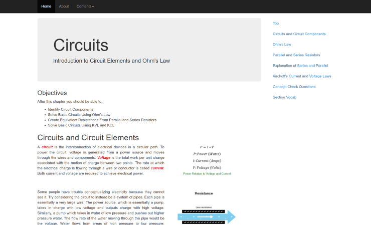 A screenshot of the Circuits chapter from the RBE 1001 E-Book