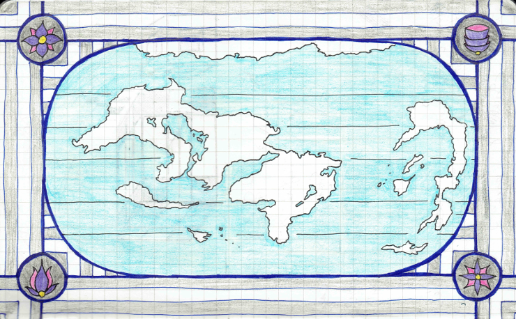 A world map with stylized borders and an unclear projection.